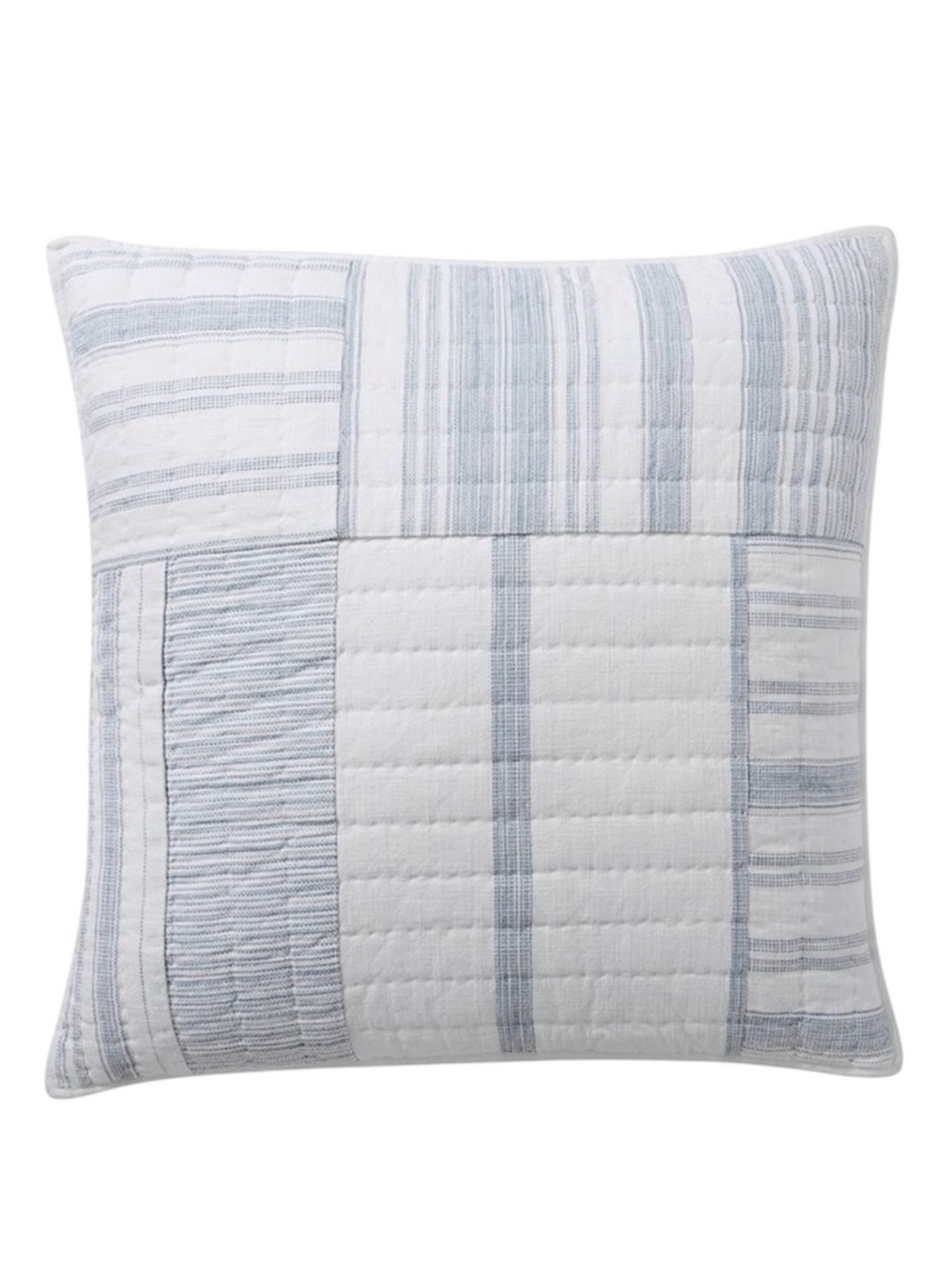 Pottery Barn Hawthorn Handcrafted Patchwork Quilted Euro Sham NWT Blue and Cream